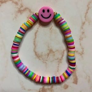 Multicolor Clay Bead Bracelet with Smiley Face